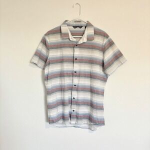 Travis Mathew Striped Button Up Short Sleeve Casual Shirt‎ Mens Size L